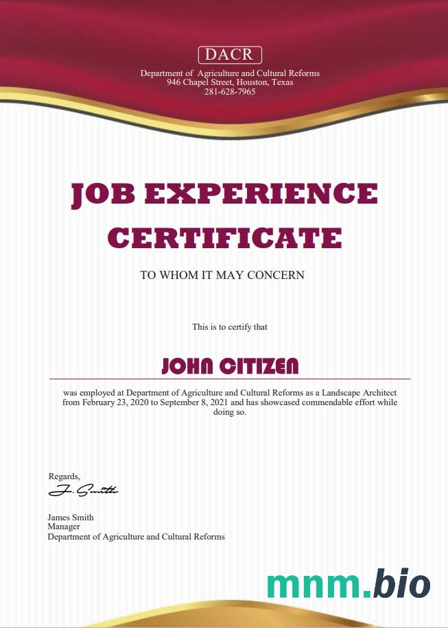 USA Job experience cert
